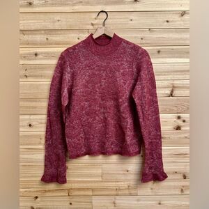 By Anthropologie Size Medium Burgundy Hanna Lace Mockneck Sweater